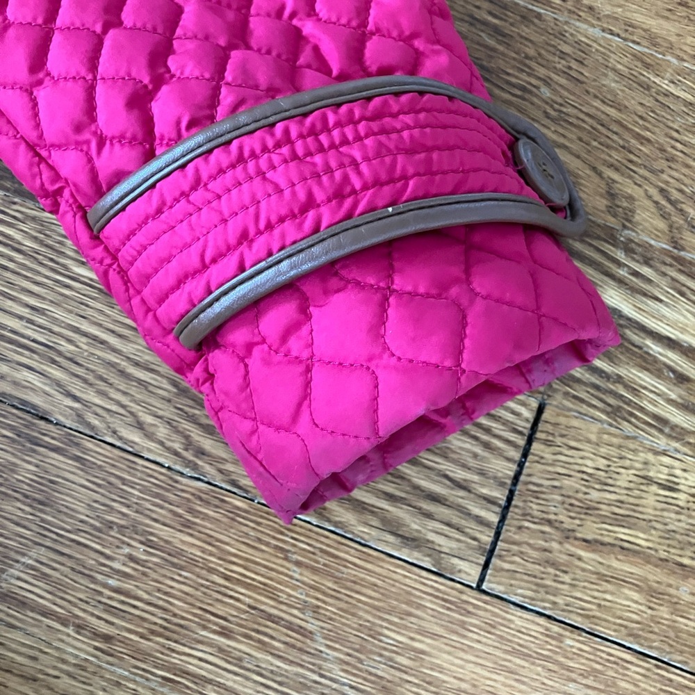 Size small 6-8 dark rose Lands' End Pink Puffer Jacket with Quilted Design belt - Picture 9 of 10